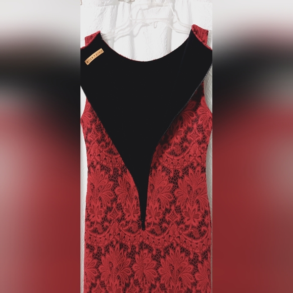 Alice + Olivia Womens Donovan Fitted Lace Dress Red Black Lined - Picture 3 of 9